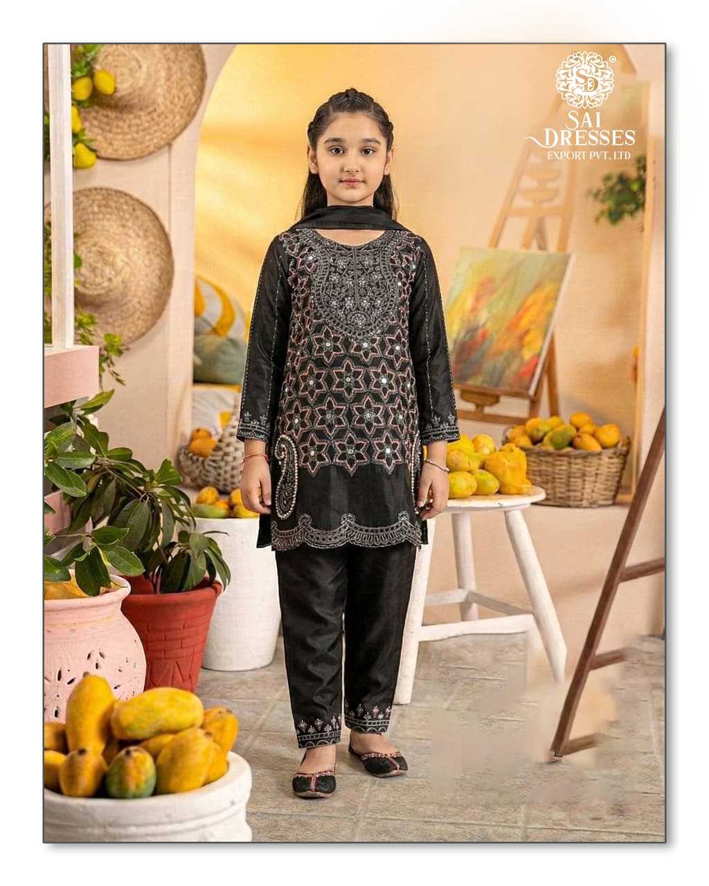 PREMIUM BLACK HEAVY EMBROIDERY WORK KIDS ETHNIC SUIT WITH RICH DETAILS