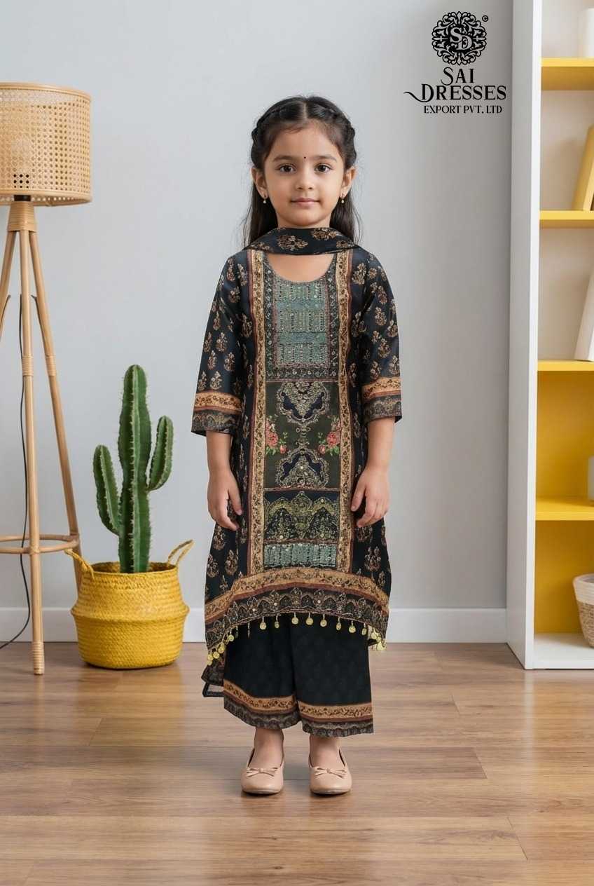 PREMIUM CHINON KIDS KURTI SET WITH DIGITAL PRINT IN BOTTLE GREEN COLOUR
