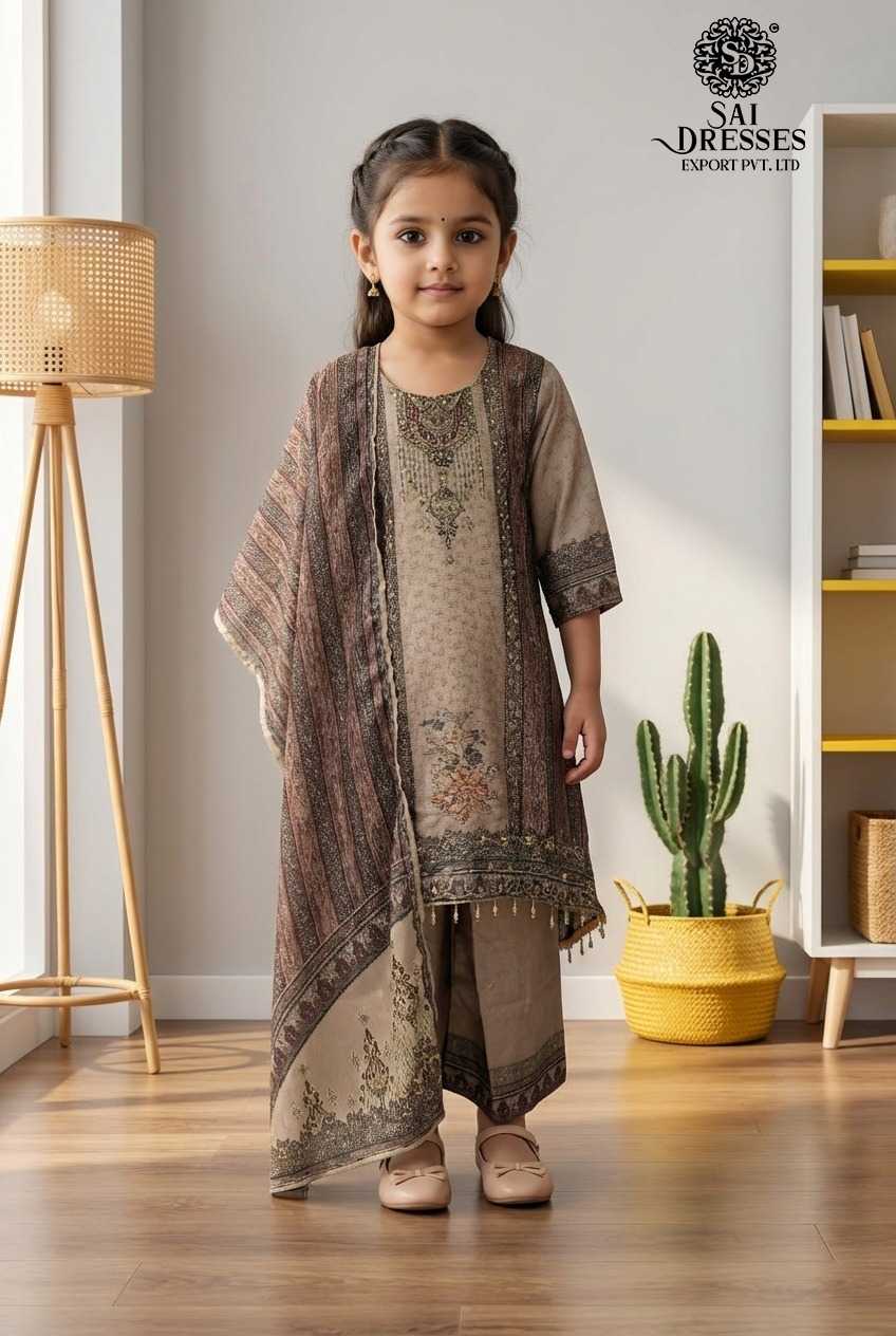 PREMIUM CHINON KIDS KURTI SET WITH DIGITAL PRINT IN BROWN COLOUR