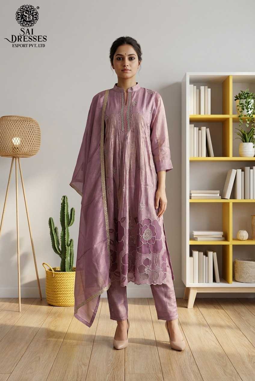 PREMIUM DUSTY LAVENDER PURE VISCOSE SHIMMER KURTI PANT DUPATTA SET WITH HEAVY HAND WORK AND FLORAL EMBROIDERY DETAILING