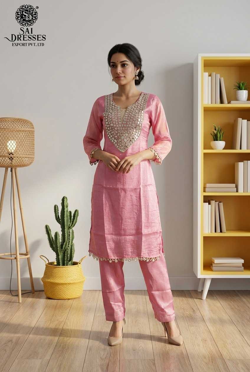 PREMIUM GOLD CRUSH FABRIC STRAIGHT BLUSH PINK  KURTI SET WITH HEAVY MIRROR & HAND EMBROIDERY WORK