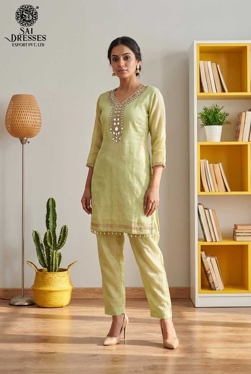 PREMIUM GOLD CRUSH FABRIC STRAIGHT PISTA GREEN KURTI SET WITH HEAVY MIRROR & HAND EMBROIDERY WORK