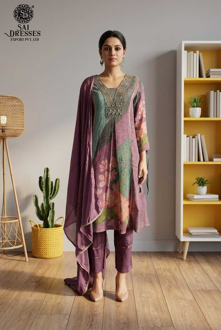 PREMIUM MAUVE PLUM PURE SHIMMER CRUSH KURTI PANT DUPATTA SET WITH HEAVY HAND WORK AND ARTISTIC PRINT DETAILING