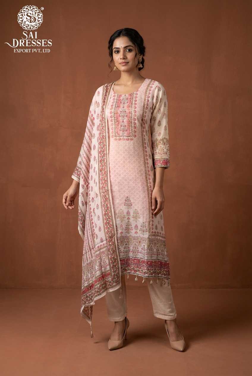 PREMIUM PURE CHINON IVORY STRAIGHT KURTI WITH HEAVY HANDWORK AND RICH TRADITIONAL PRINT, MATCHING PANTS AND ELEGANT DUPATTA FOR WOMEN