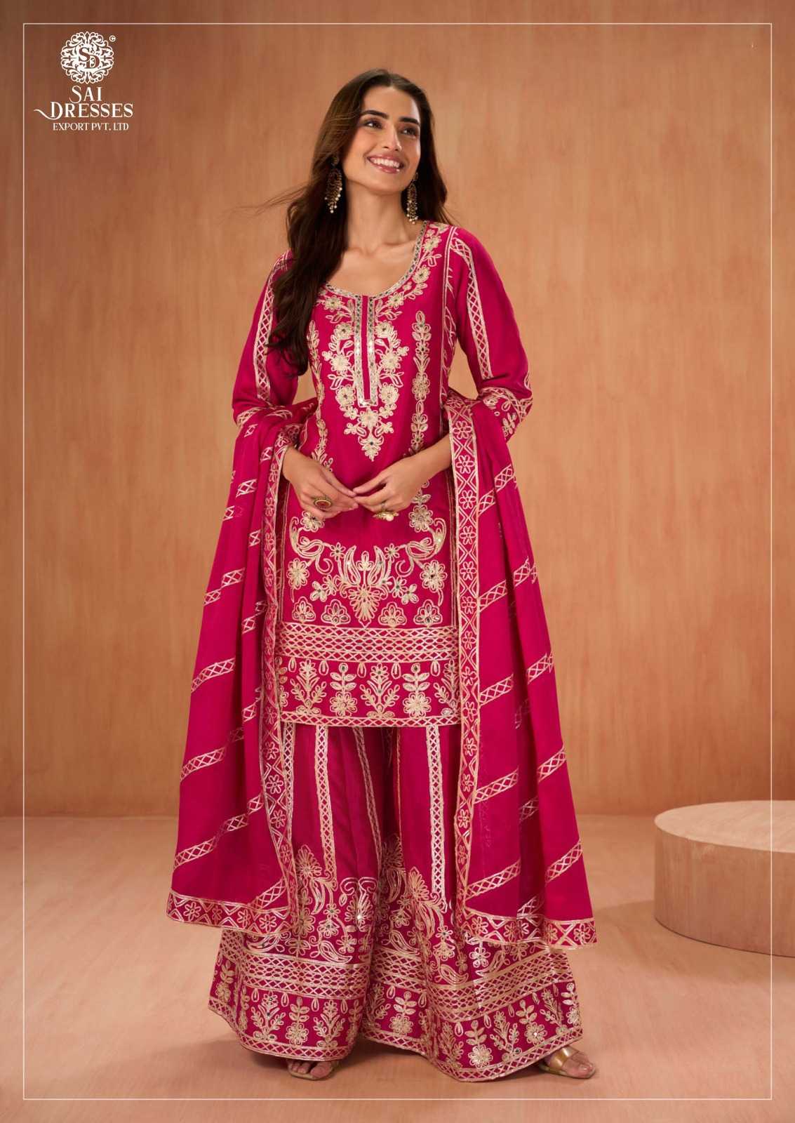 PREMIUM PURE CHINON PINK ELEGANT GOTA PATTI WORK SHARARA SUIT SET WITH MATCHING DUPATTA FOR WOMEN