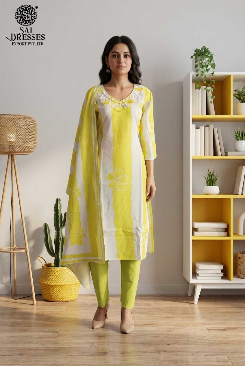 PREMIUM PURE COTTON LEMON YELLOW KURTI PANT SET WITH ELEGANT HANDWORK AND DIGITAL PRINT