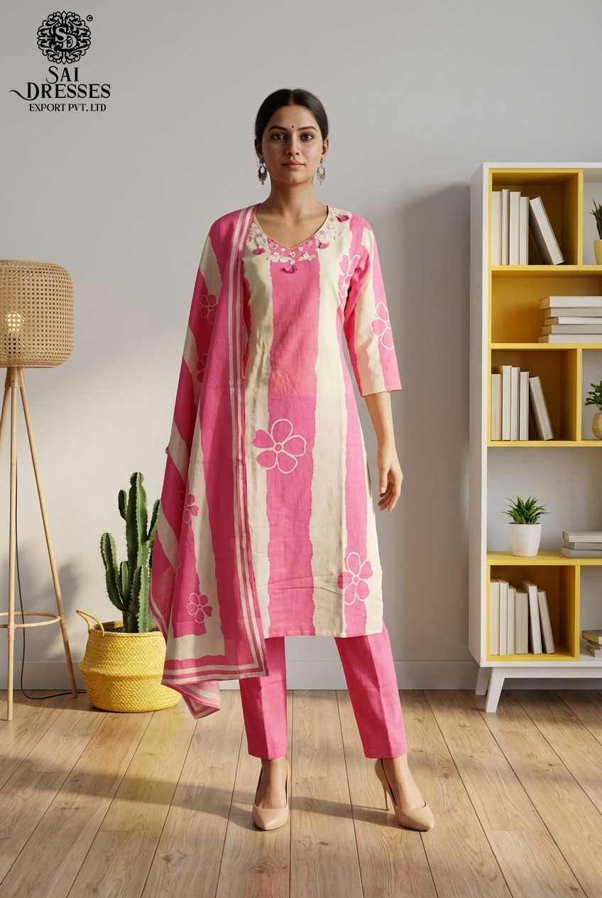  PREMIUM PURE COTTON ROSE PINK KURTI PANT SET WITH ELEGANT HANDWORK AND DIGITAL PRINT 