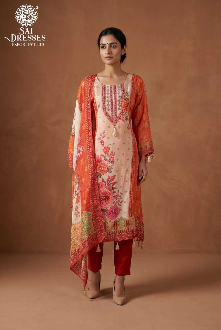 PREMIUM PURE CREPE FLORAL PRINT STRAIGHT KURTI WITH INTRICATE HANDWORK, MATCHING PANTS AND ELEGANT DUPATTA FOR WOMEN