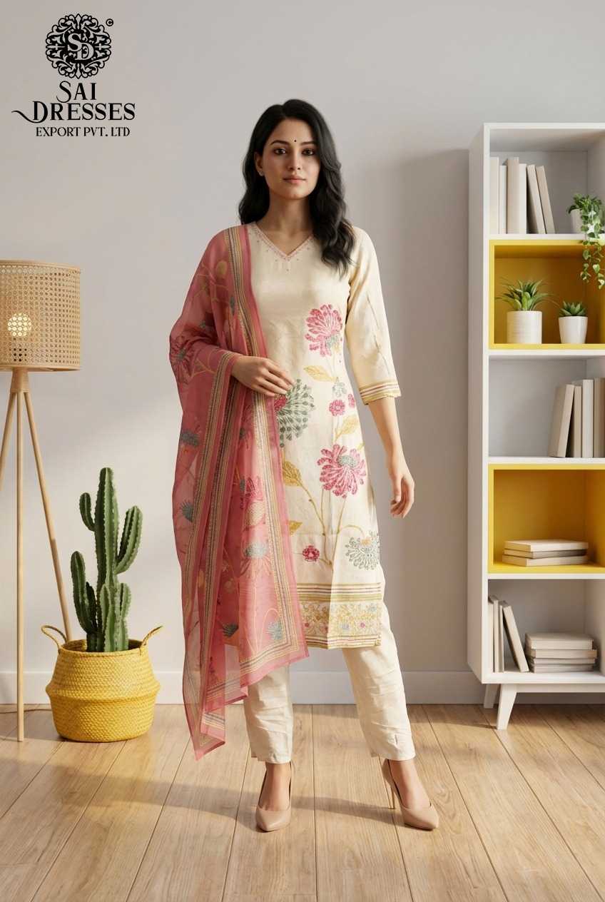 PREMIUM PURE MASLIN CREAM WITH PEACH FLORAL STRAIGHT KURTI WITH ELEGANT HANDWORK AND RICH DIGITAL FLORAL PRINT, MATCHING PANTS AND STYLISH DUPATTA FOR WOMEN