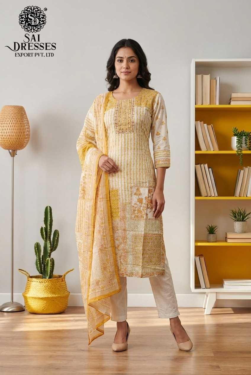PREMIUM PURE MASLIN CREAM WITH YELLOW STRAIGHT KURTI WITH ELEGANT HANDWORK AND RICH DIGITAL FLORAL PRINT, MATCHING PANTS AND STYLISH DUPATTA FOR WOMEN