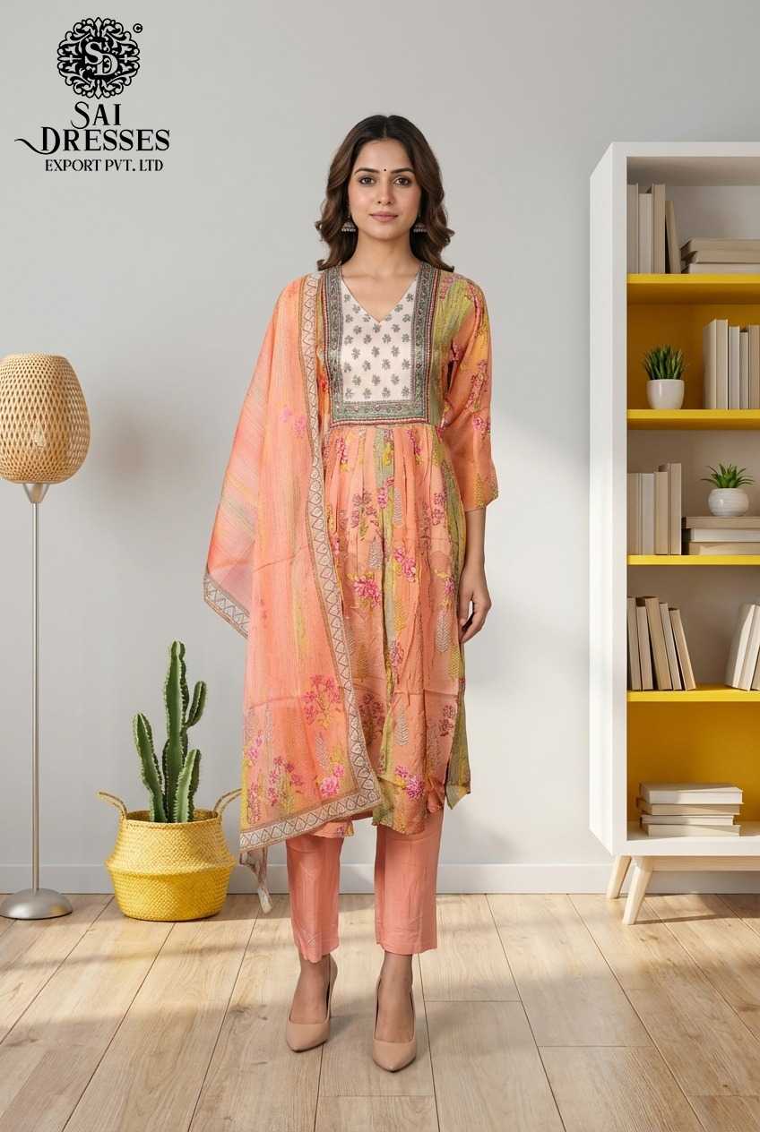 PREMIUM PURE MASLIN PEACH ORANGE FLORAL STRAIGHT KURTI WITH ELEGANT HANDWORK AND RICH DIGITAL FLORAL PRINT, MATCHING PANTS AND STYLISH DUPATTA FOR WOMEN