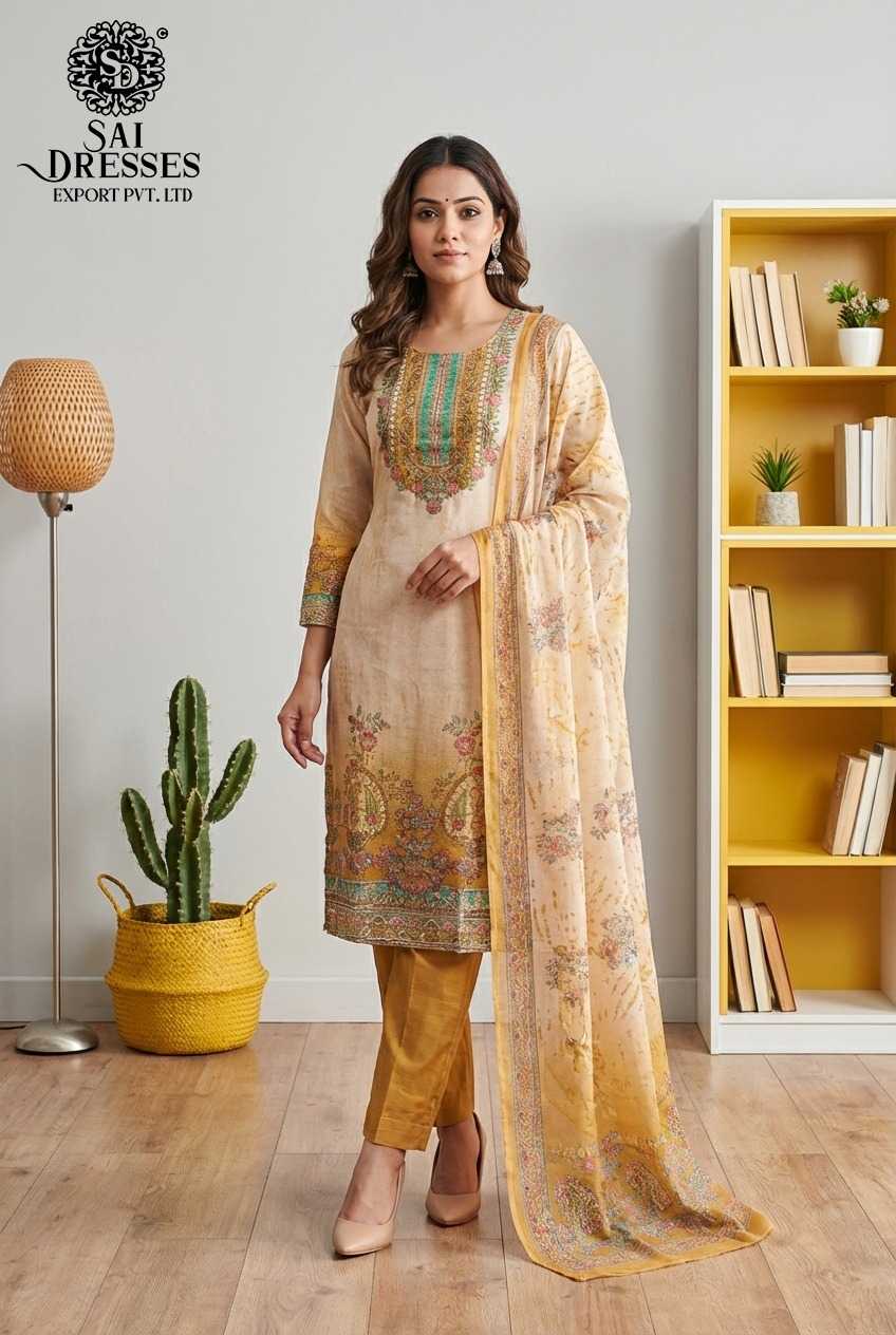 PREMIUM PURE MASLIN YELLOW AND BEIGE STRAIGHT KURTI WITH ELEGANT HANDWORK AND RICH DIGITAL FLORAL PRINT, MATCHING PANTS AND STYLISH DUPATTA FOR WOMEN