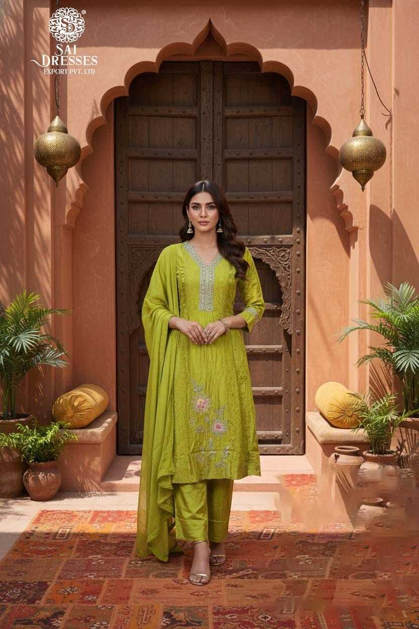 PREMIUM PURE VISCOS NATURAL CREPE GREEN ELEGANT HEAVY HANDWORK SALWAR SUIT SET WITH MATCHING DUPATTA FOR WOMEN