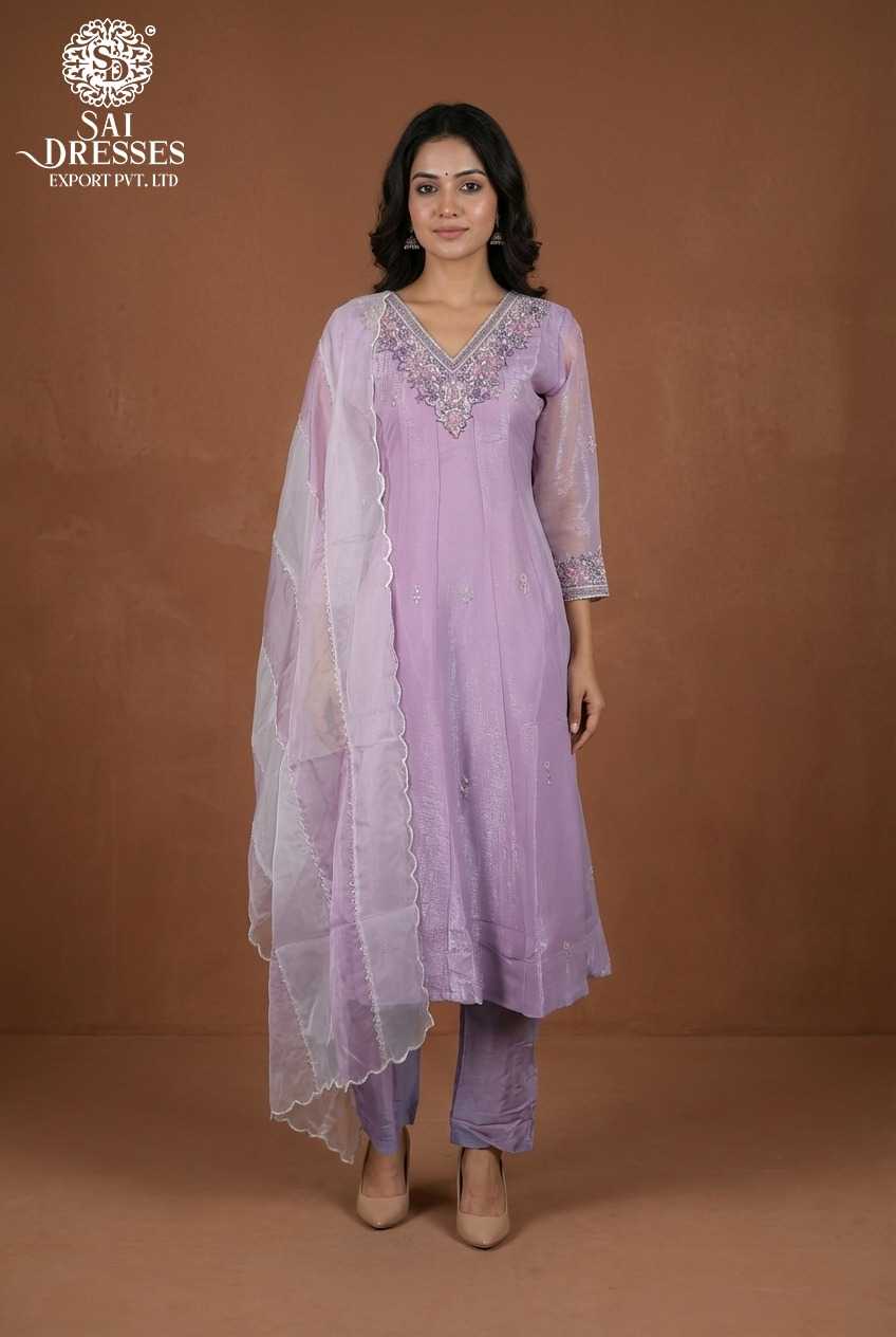 PREMIUM PURE VISCOSE SHIMMER STRAIGHT LAVENDER KURTI WITH HEAVY HANDWORK AND ELEGANT FINISH, MATCHING PANTS AND SOFT DUPATTA FOR WOMEN