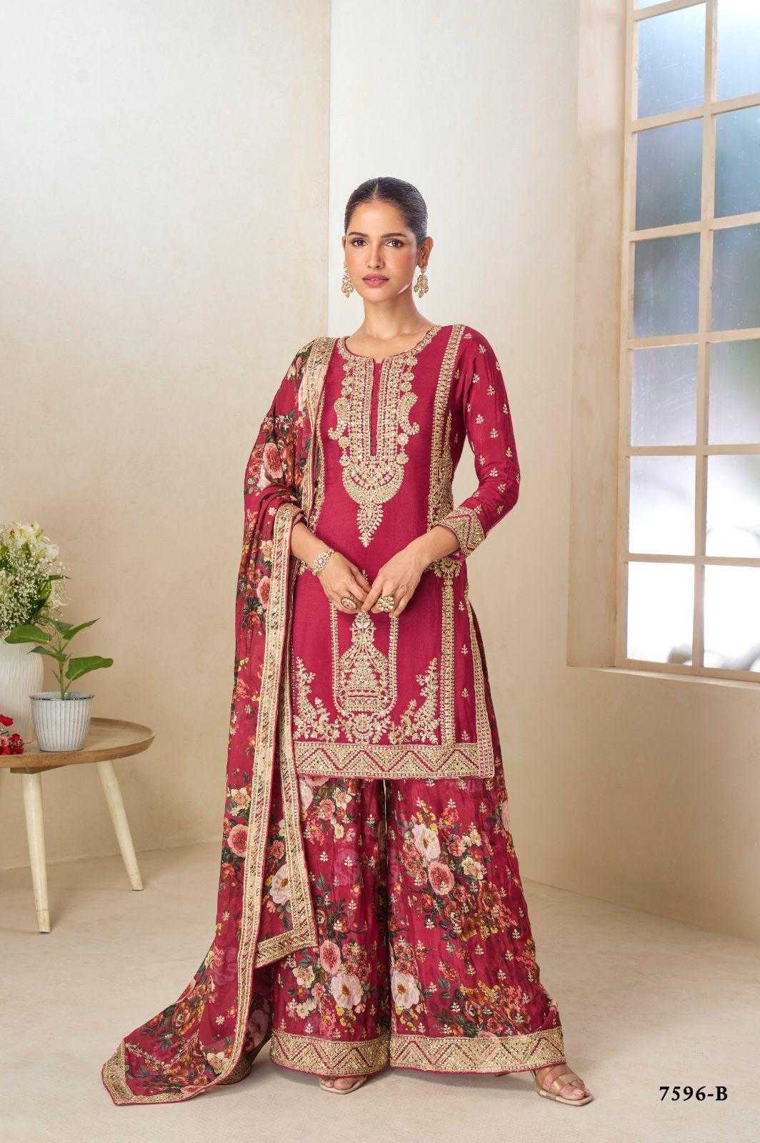 PREMIUM REAL CHINON DIGITAL PRINT KURTA SET WITH EMBROIDERY WORK, CHINON PLAZZO & MATCHING DUPATTA
