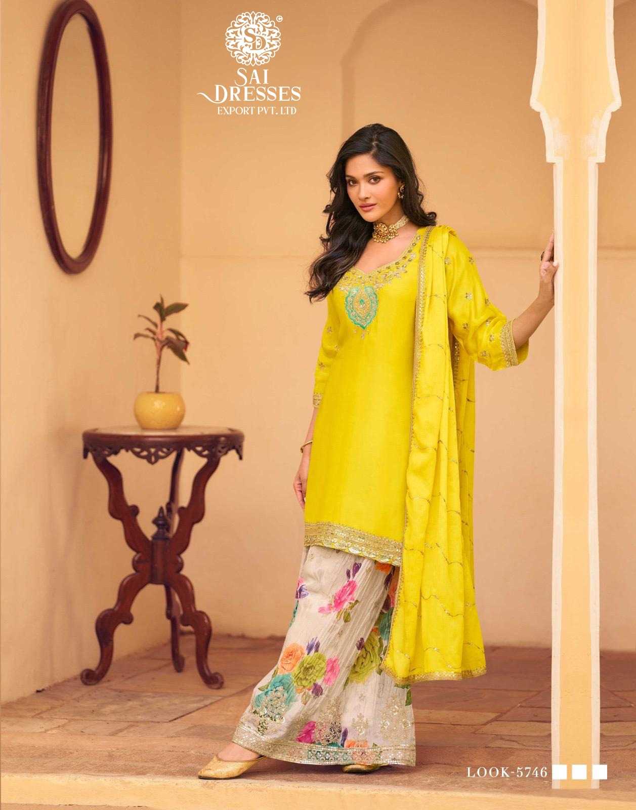 PREMIUM REAL CHINON EMBROIDERED KURTA SET WITH DIGITAL PRINT SHARARA AND MATCHING DUPATTA