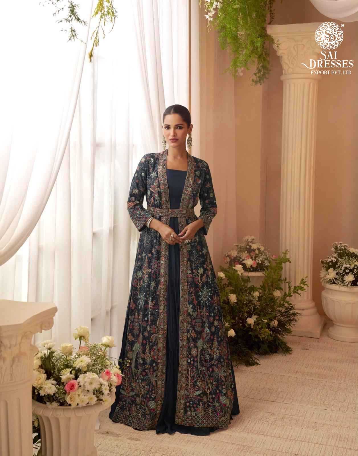 PREMIUM REAL CHINON SILK DESIGNER JACKET GOWN SET WITH HEAVY ALL-OVER EMBROIDERY – LUXURY FESTIVE & WEDDING WEAR COLLECTION