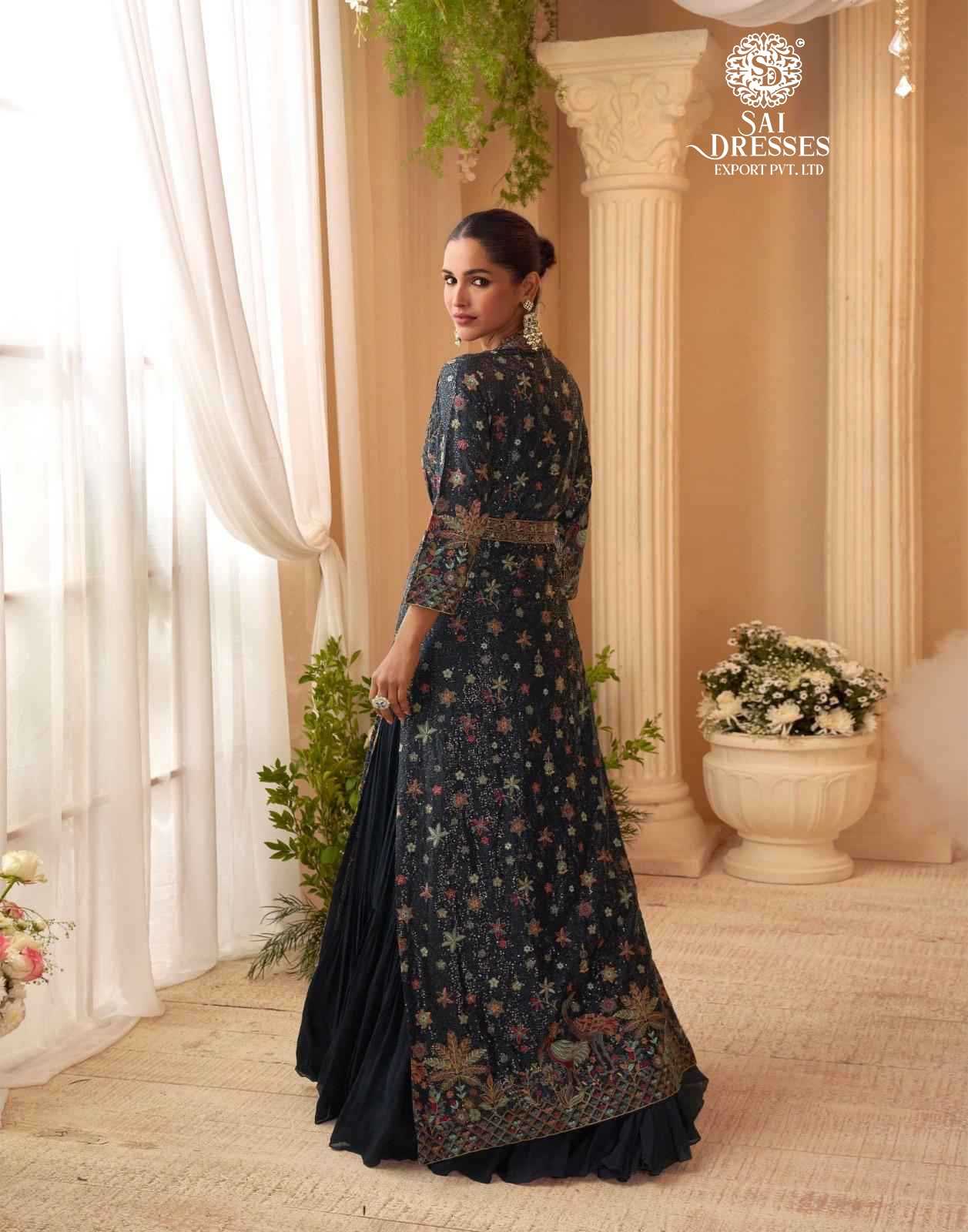 PREMIUM REAL CHINON SILK DESIGNER JACKET GOWN SET WITH HEAVY ALL-OVER EMBROIDERY – LUXURY FESTIVE & WEDDING WEAR COLLECTION