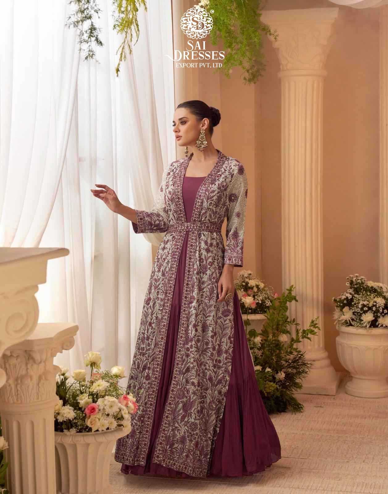 PREMIUM REAL CHINON SILK DESIGNER JACKET GOWN SET WITH HEAVY ALL-OVER EMBROIDERY – LUXURY FESTIVE & WEDDING WEAR COLLECTION