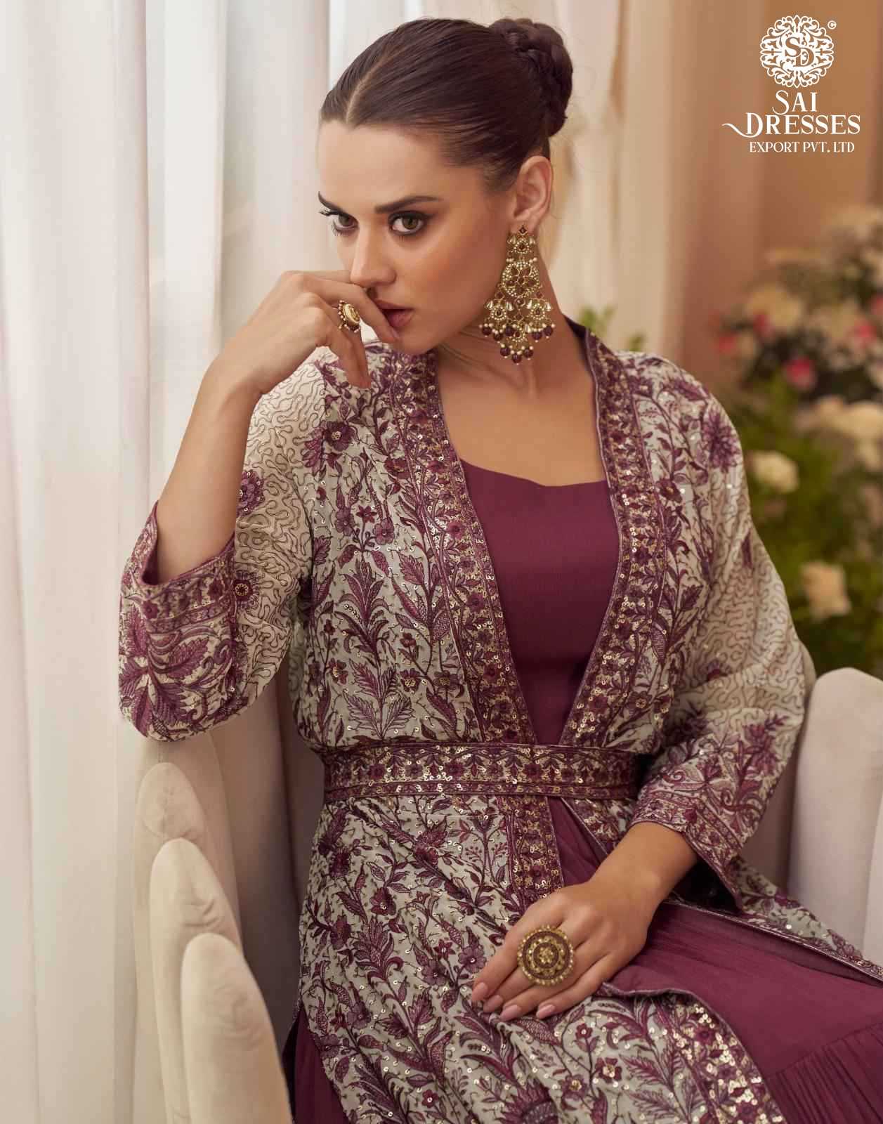 PREMIUM REAL CHINON SILK DESIGNER JACKET GOWN SET WITH HEAVY ALL-OVER EMBROIDERY – LUXURY FESTIVE & WEDDING WEAR COLLECTION