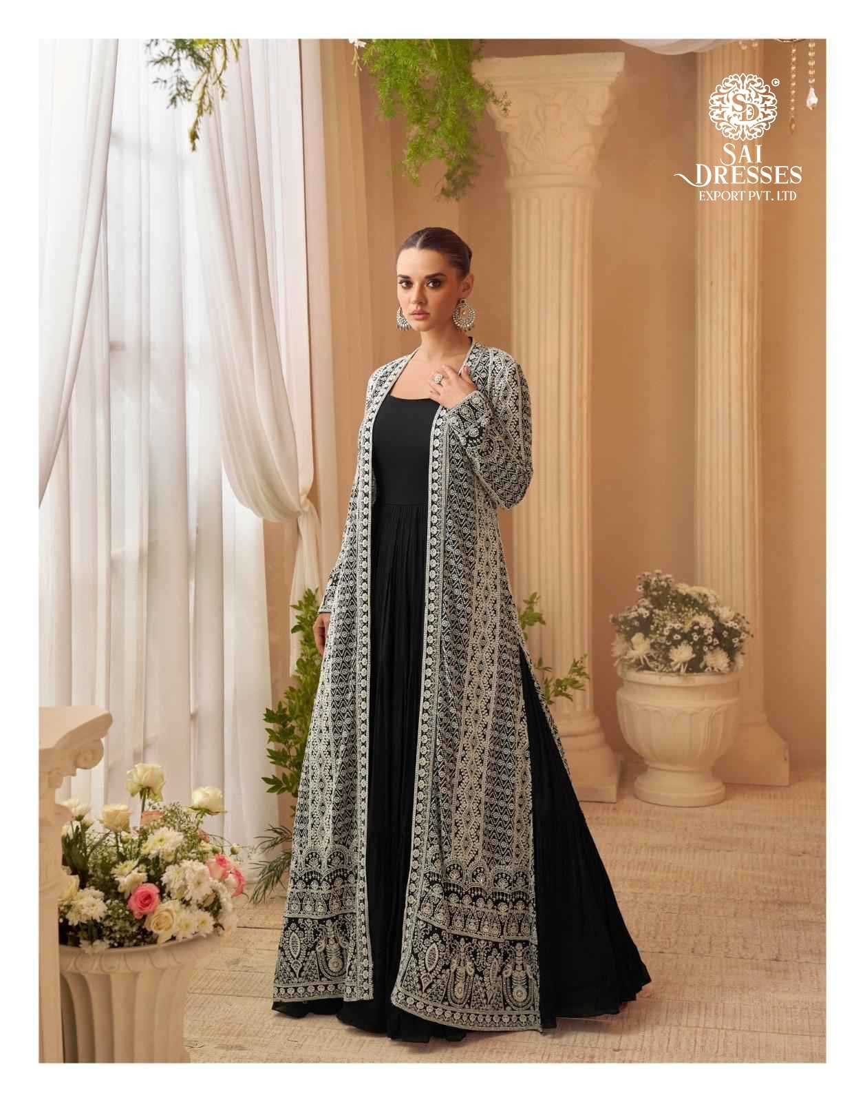 PREMIUM REAL CHINON SILK DESIGNER JACKET GOWN SET WITH HEAVY ALL-OVER EMBROIDERY – LUXURY FESTIVE & WEDDING WEAR COLLECTION