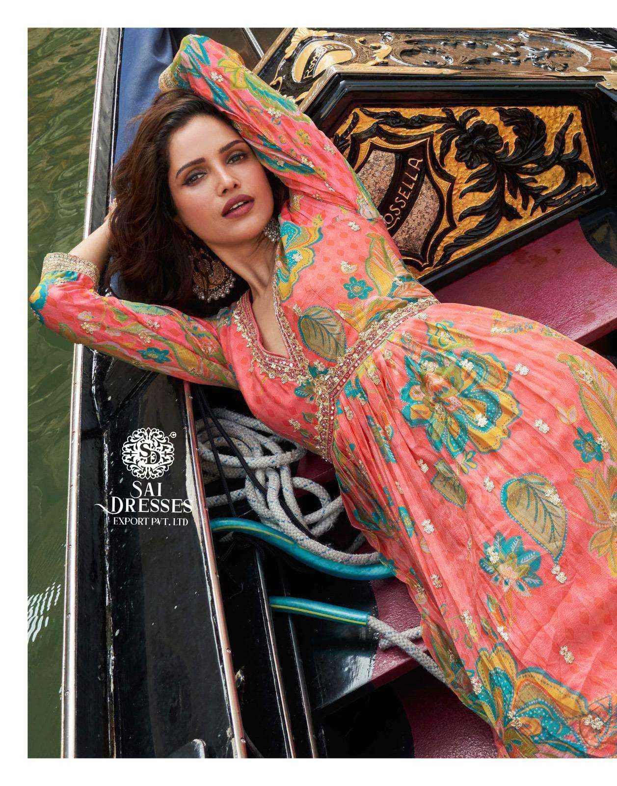 PREMIUM REAL CHINON SILK DIGITAL FLORAL PRINT ANARKALI STYLE GOWN WITH ELEGANT FLOW AND LUXURY FINISH