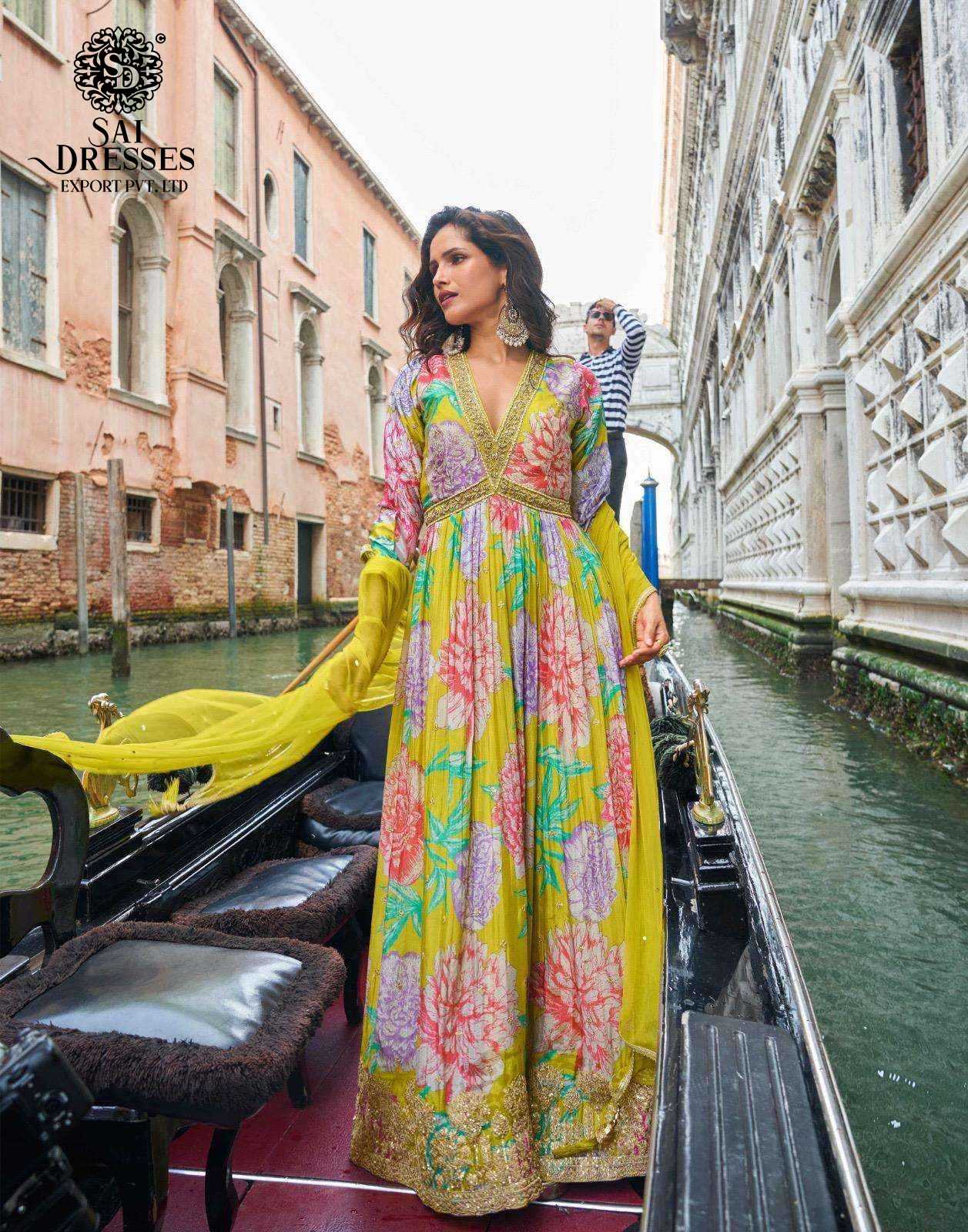 PREMIUM REAL CHINON SILK DIGITAL FLORAL PRINT ANARKALI STYLE GOWN WITH ELEGANT FLOW AND LUXURY FINISH