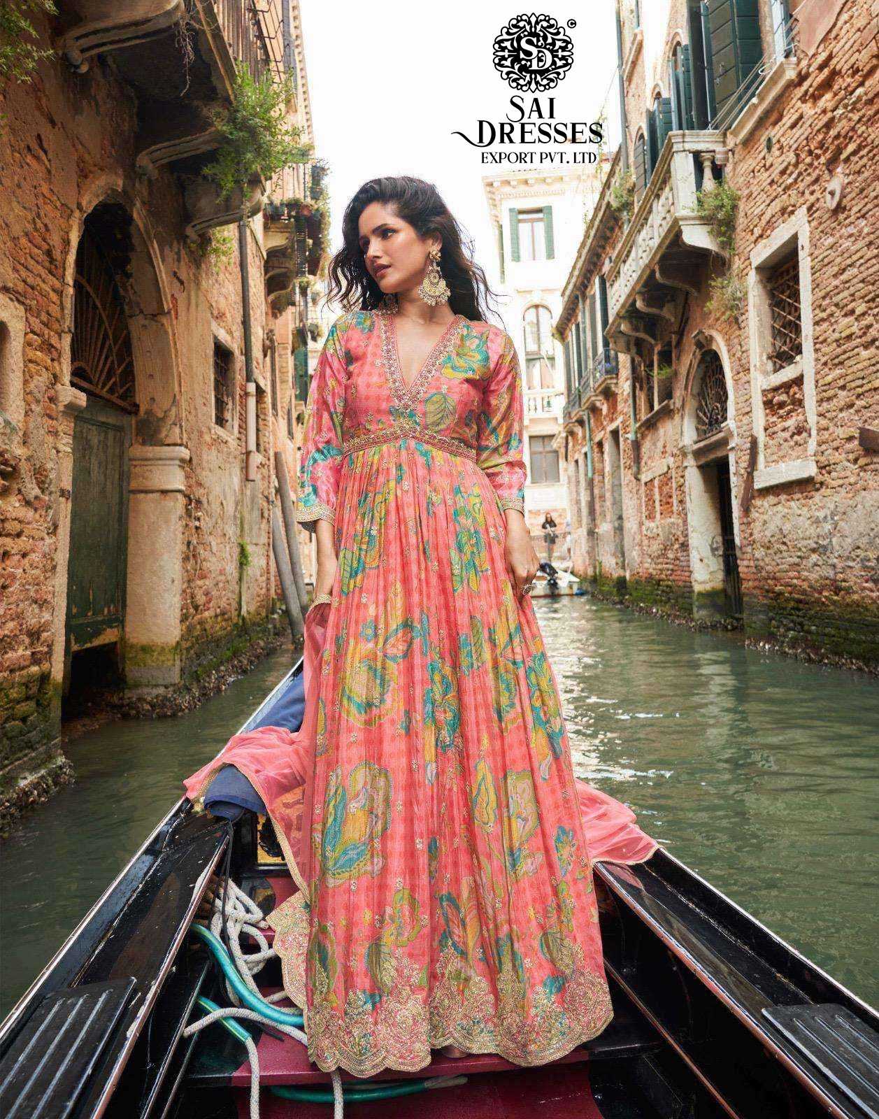 PREMIUM REAL CHINON SILK DIGITAL FLORAL PRINT ANARKALI STYLE GOWN WITH ELEGANT FLOW AND LUXURY FINISH