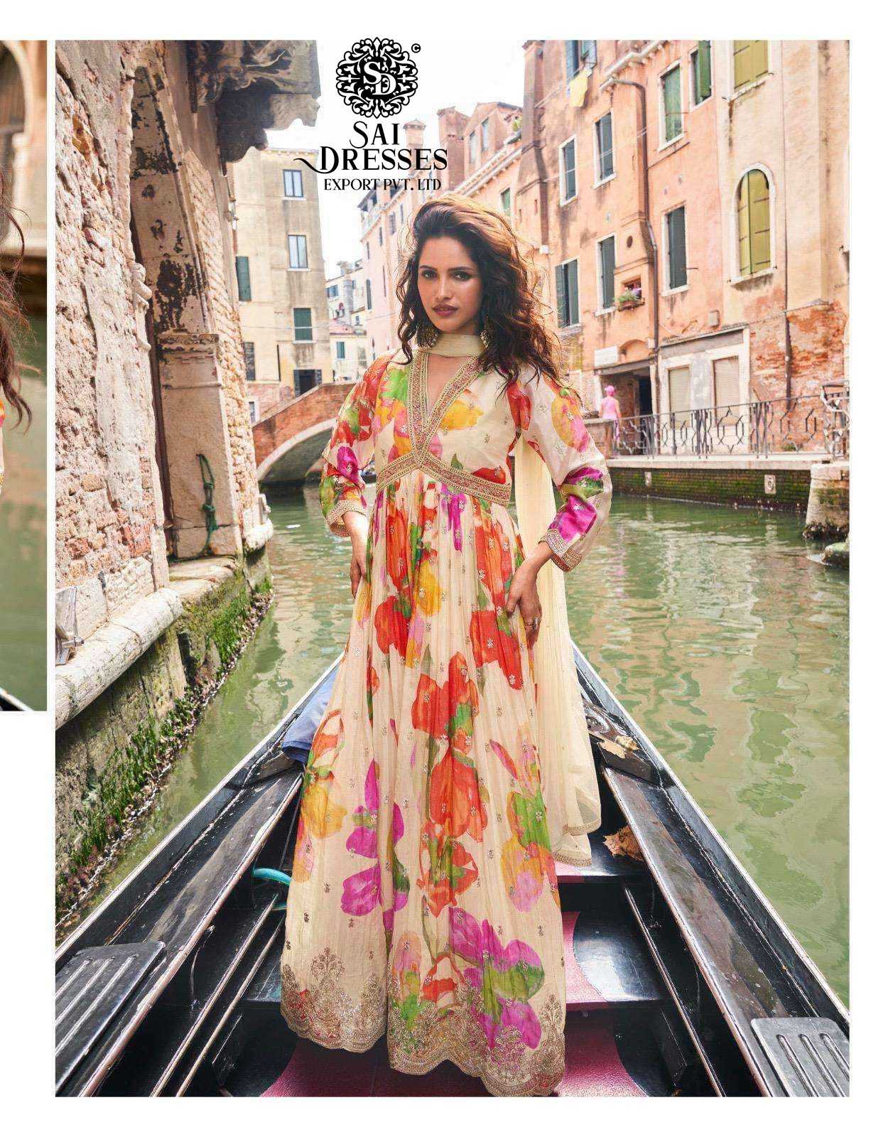 PREMIUM REAL CHINON SILK DIGITAL FLORAL PRINT ANARKALI STYLE GOWN WITH ELEGANT FLOW AND LUXURY FINISH