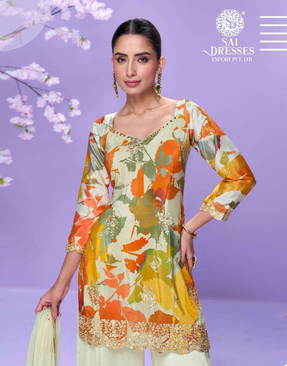 PREMIUM REAL CHINON SILK DIGITAL FLORAL PRINT KURTI WITH PLAZZO AND MATCHING DUPATTA – ELEGANT FESTIVE WEAR COLLECTION