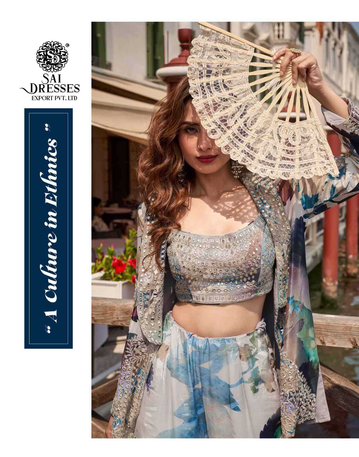 PREMIUM REAL CHINON SILK GHARARA SET WITH HEAVY EMBROIDERED JACKET AND DIGITAL FLORAL PRINT IN PASTEL AND MULTI SHADES