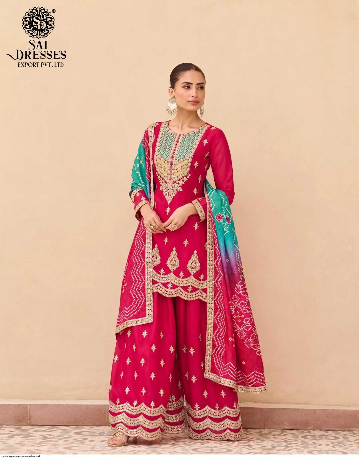 PREMIUM REAL CHINON SILK HEAVY EMBROIDERED KURTI WITH MATCHING SHARARA AND DESIGNER DUPATTA – ELEGANT FESTIVE AND PARTY WEAR COLLECTION