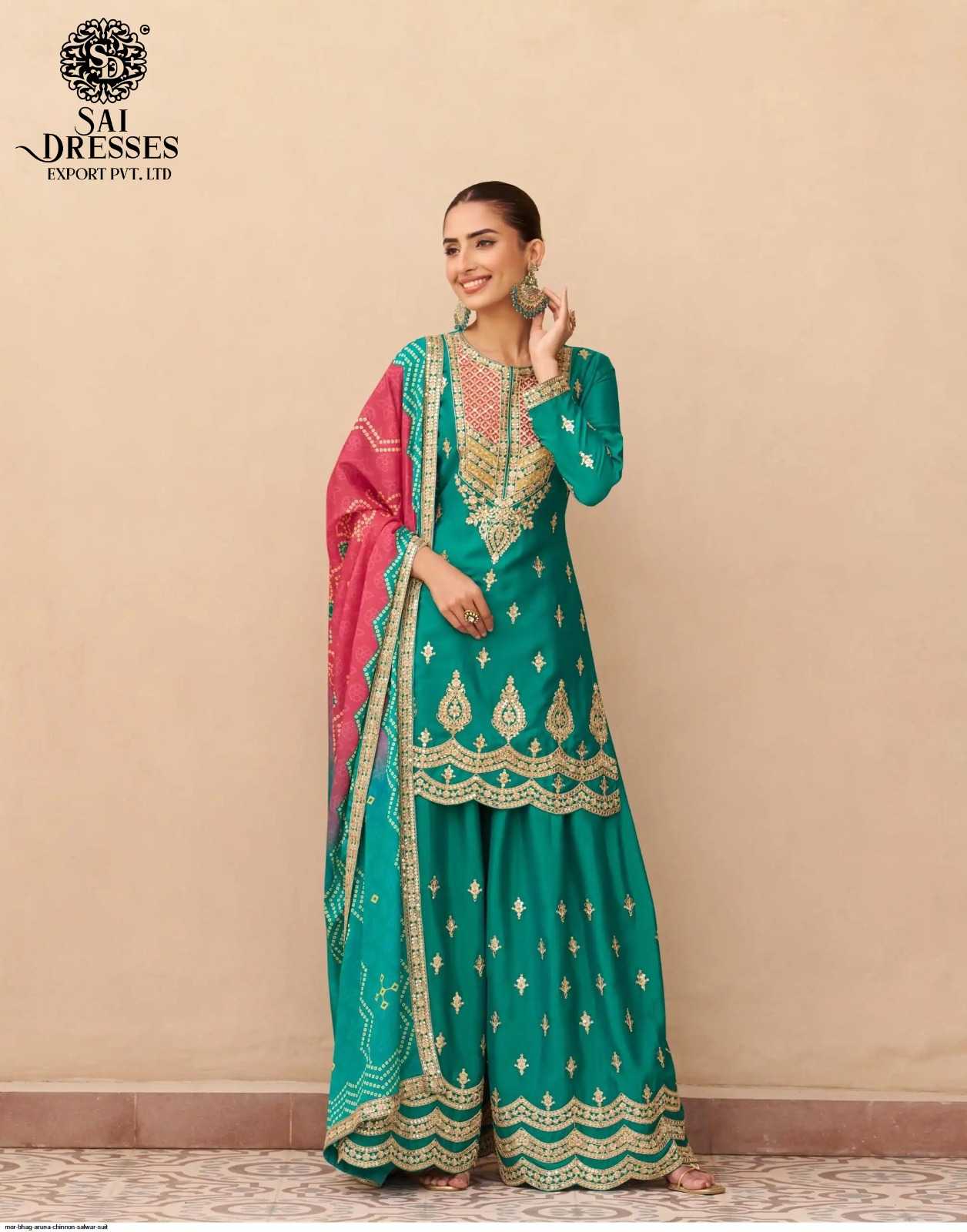 PREMIUM REAL CHINON SILK HEAVY EMBROIDERED KURTI WITH MATCHING SHARARA AND DESIGNER DUPATTA – ELEGANT FESTIVE AND PARTY WEAR COLLECTION