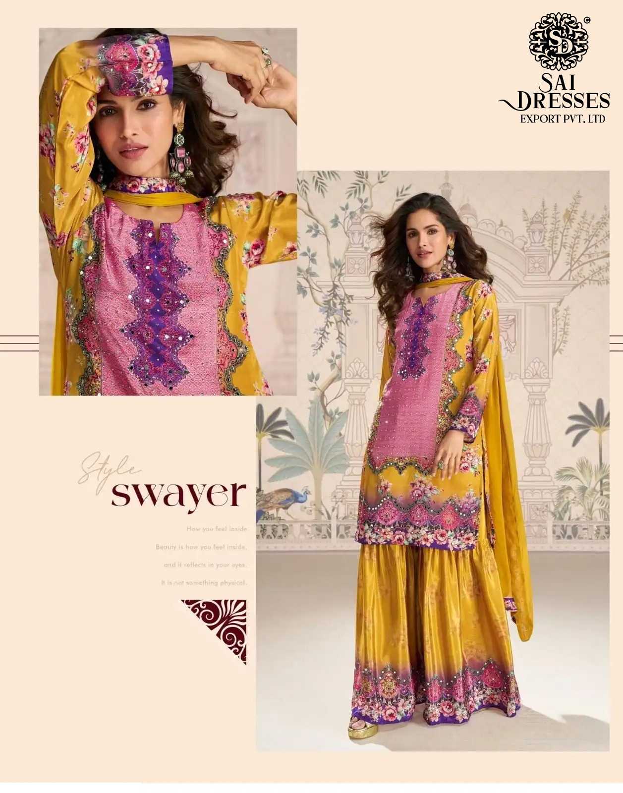 PREMIUM REAL CREPE SILK DIGITAL PRINT AND HEAVY EMBELLISHED KURTI WITH MATCHING SHARARA AND DESIGNER DUPATTA 