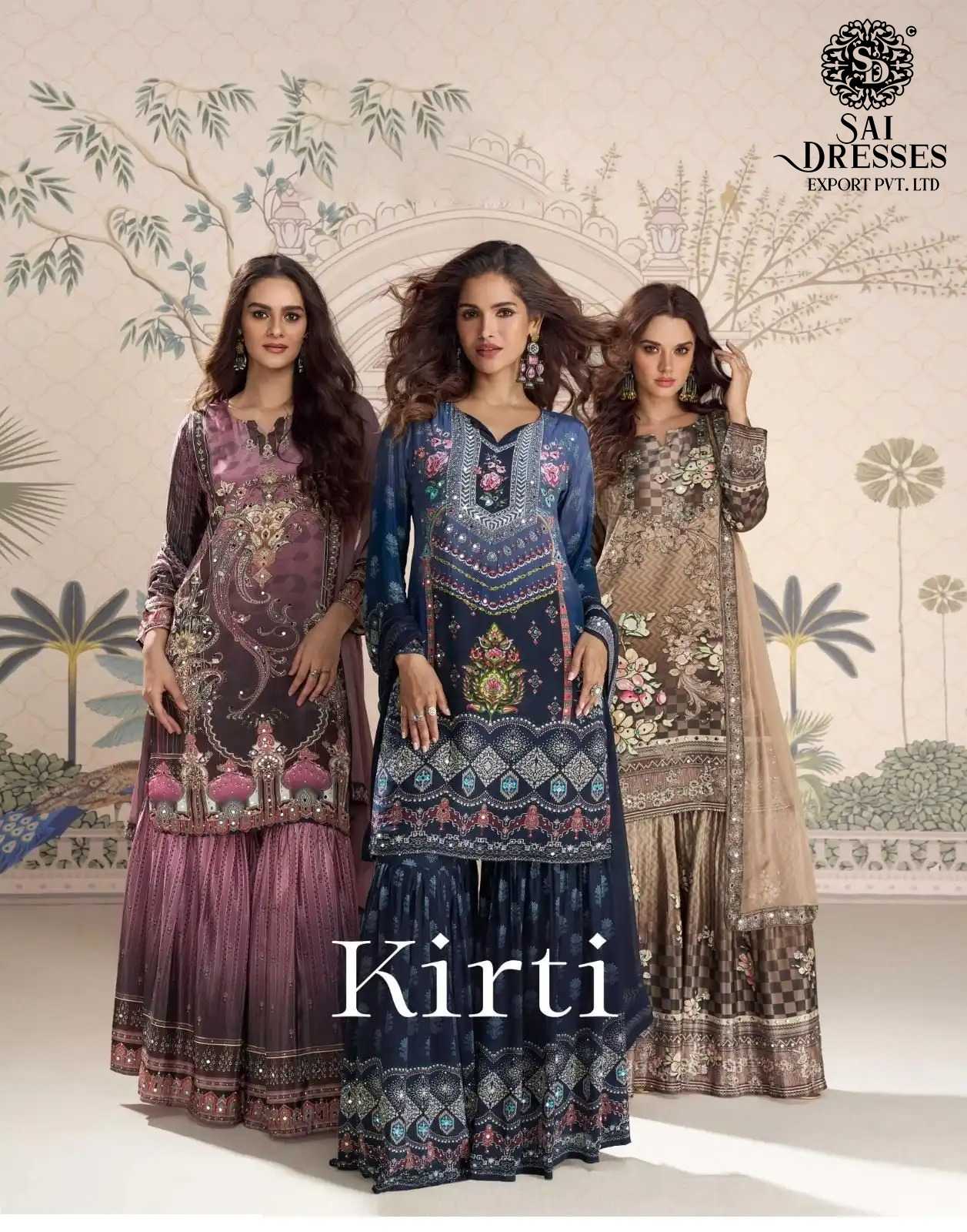 PREMIUM REAL CREPE SILK DIGITAL PRINT AND HEAVY EMBELLISHED KURTI WITH MATCHING SHARARA AND DESIGNER DUPATTA 