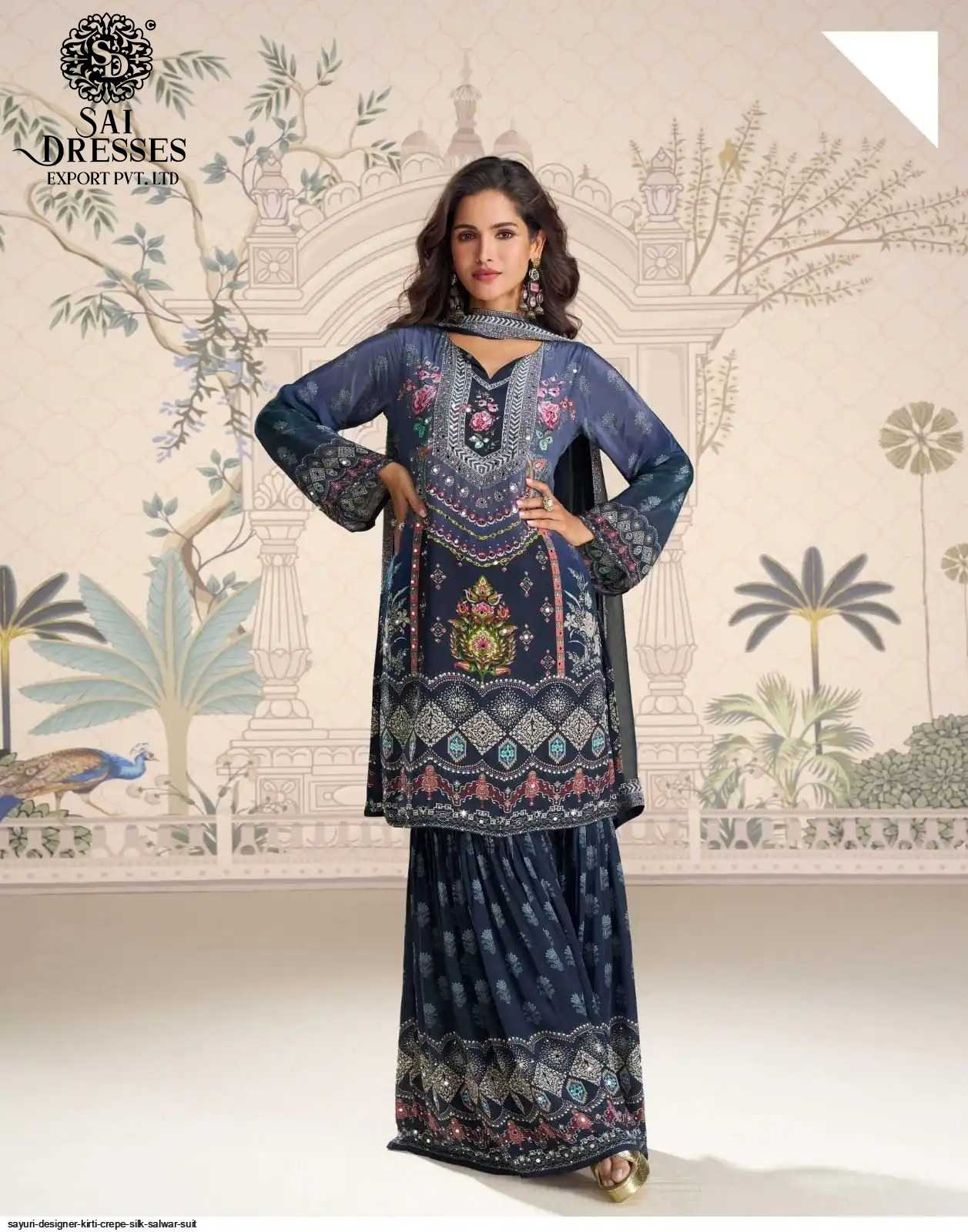 PREMIUM REAL CREPE SILK DIGITAL PRINT AND HEAVY EMBELLISHED KURTI WITH MATCHING SHARARA AND DESIGNER DUPATTA 