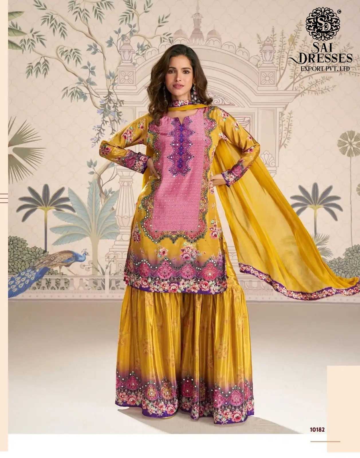 PREMIUM REAL CREPE SILK DIGITAL PRINT AND HEAVY EMBELLISHED KURTI WITH MATCHING SHARARA AND DESIGNER DUPATTA 