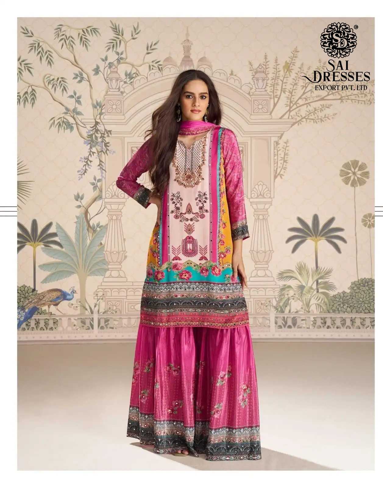 PREMIUM REAL CREPE SILK DIGITAL PRINT AND HEAVY EMBELLISHED KURTI WITH MATCHING SHARARA AND DESIGNER DUPATTA 