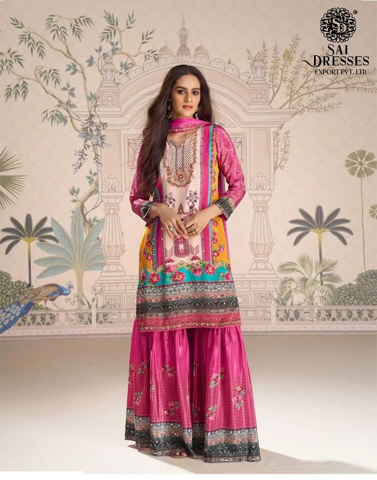 PREMIUM REAL CREPE SILK DIGITAL PRINT AND HEAVY EMBELLISHED KURTI WITH MATCHING SHARARA AND DESIGNER DUPATTA 