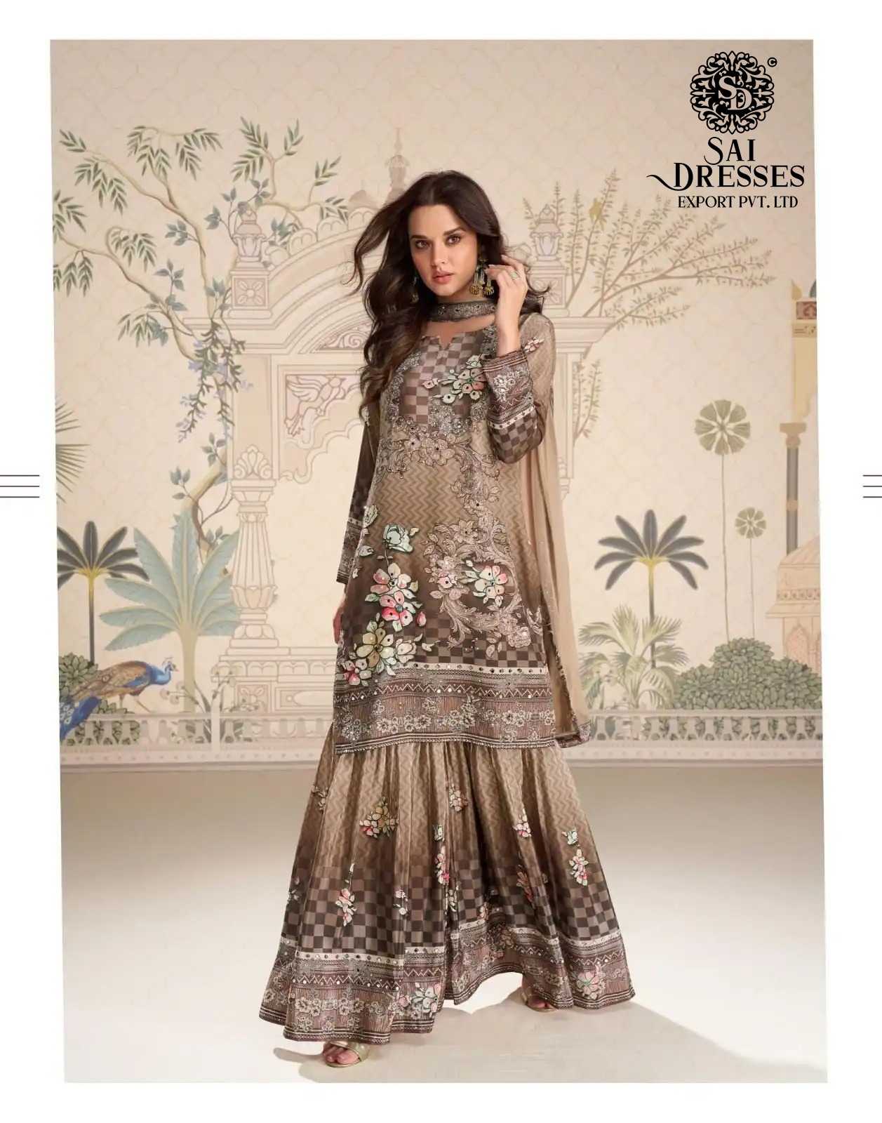 PREMIUM REAL CREPE SILK DIGITAL PRINT AND HEAVY EMBELLISHED KURTI WITH MATCHING SHARARA AND DESIGNER DUPATTA 