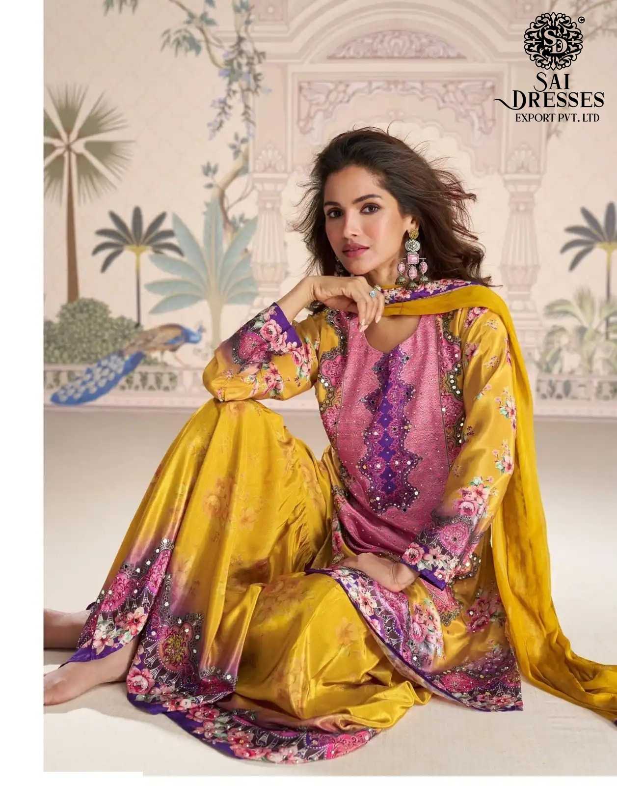 PREMIUM REAL CREPE SILK DIGITAL PRINT AND HEAVY EMBELLISHED KURTI WITH MATCHING SHARARA AND DESIGNER DUPATTA 