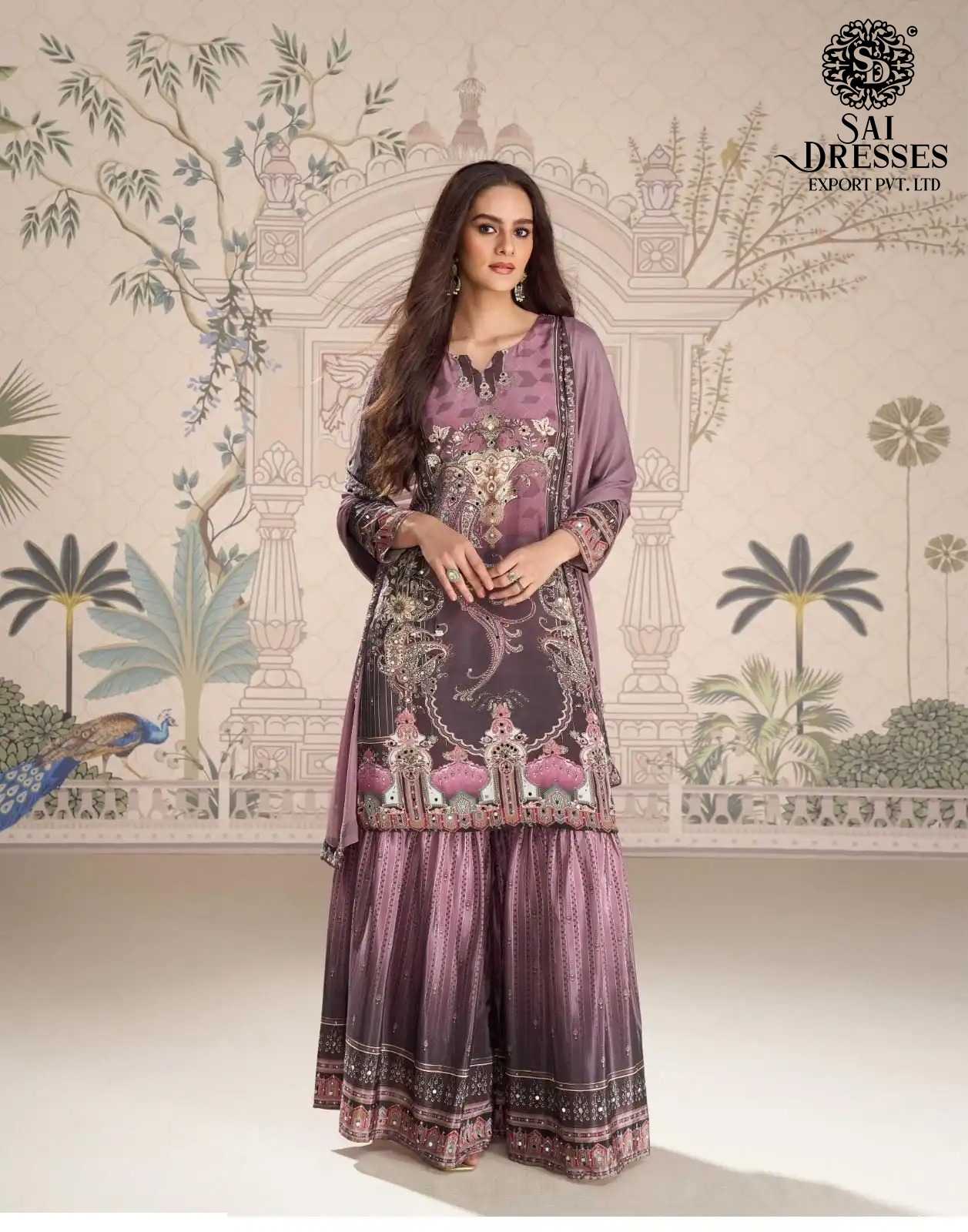 PREMIUM REAL CREPE SILK DIGITAL PRINT AND HEAVY EMBELLISHED KURTI WITH MATCHING SHARARA AND DESIGNER DUPATTA 