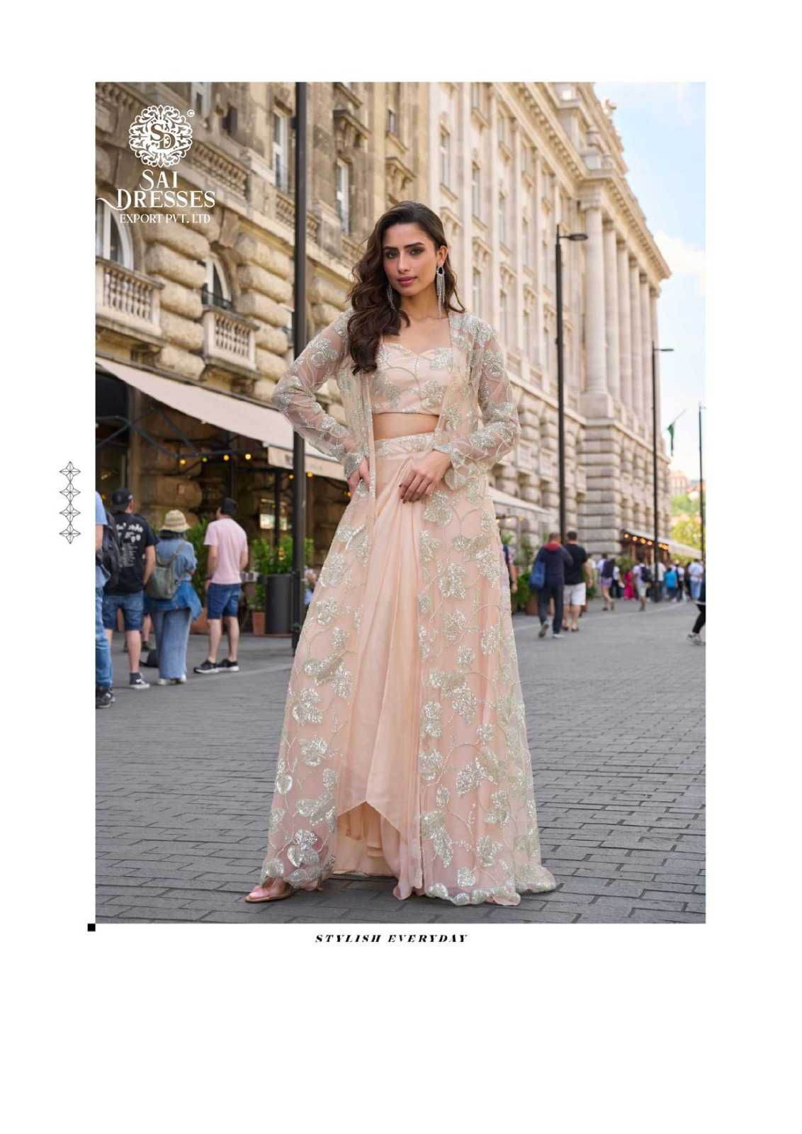 PREMIUM REAL FRENCH CREPE SILK AND NET WITH  EMBROIDERED  INDO WESTERN COLLECTION 