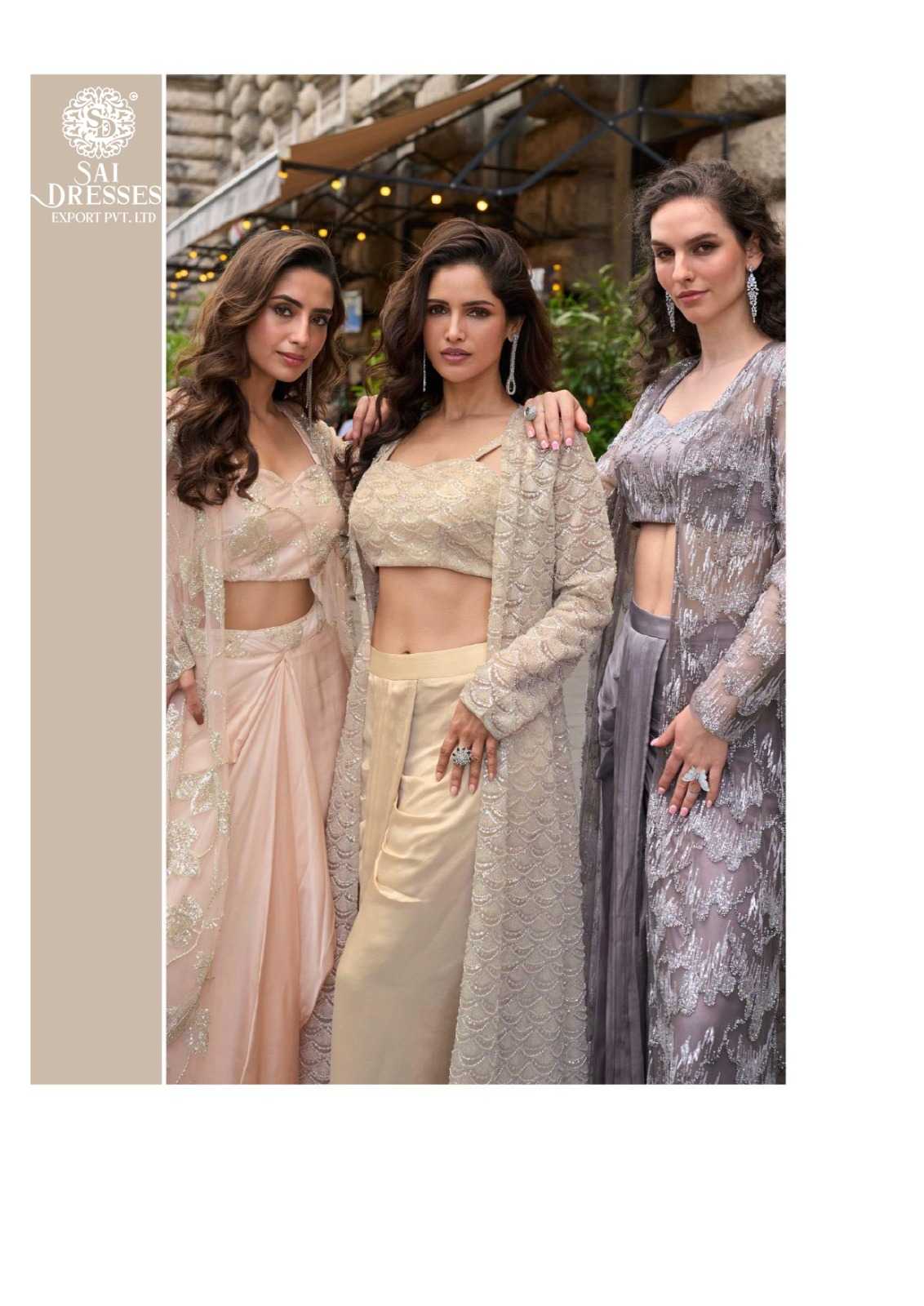 PREMIUM REAL FRENCH CREPE SILK AND NET WITH  EMBROIDERED  INDO WESTERN COLLECTION 