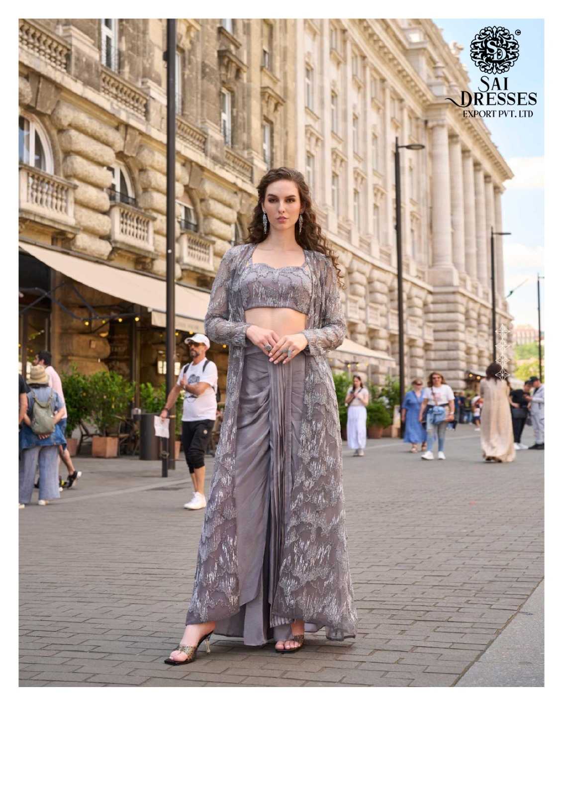 PREMIUM REAL FRENCH CREPE SILK AND NET WITH  EMBROIDERED  INDO WESTERN COLLECTION 