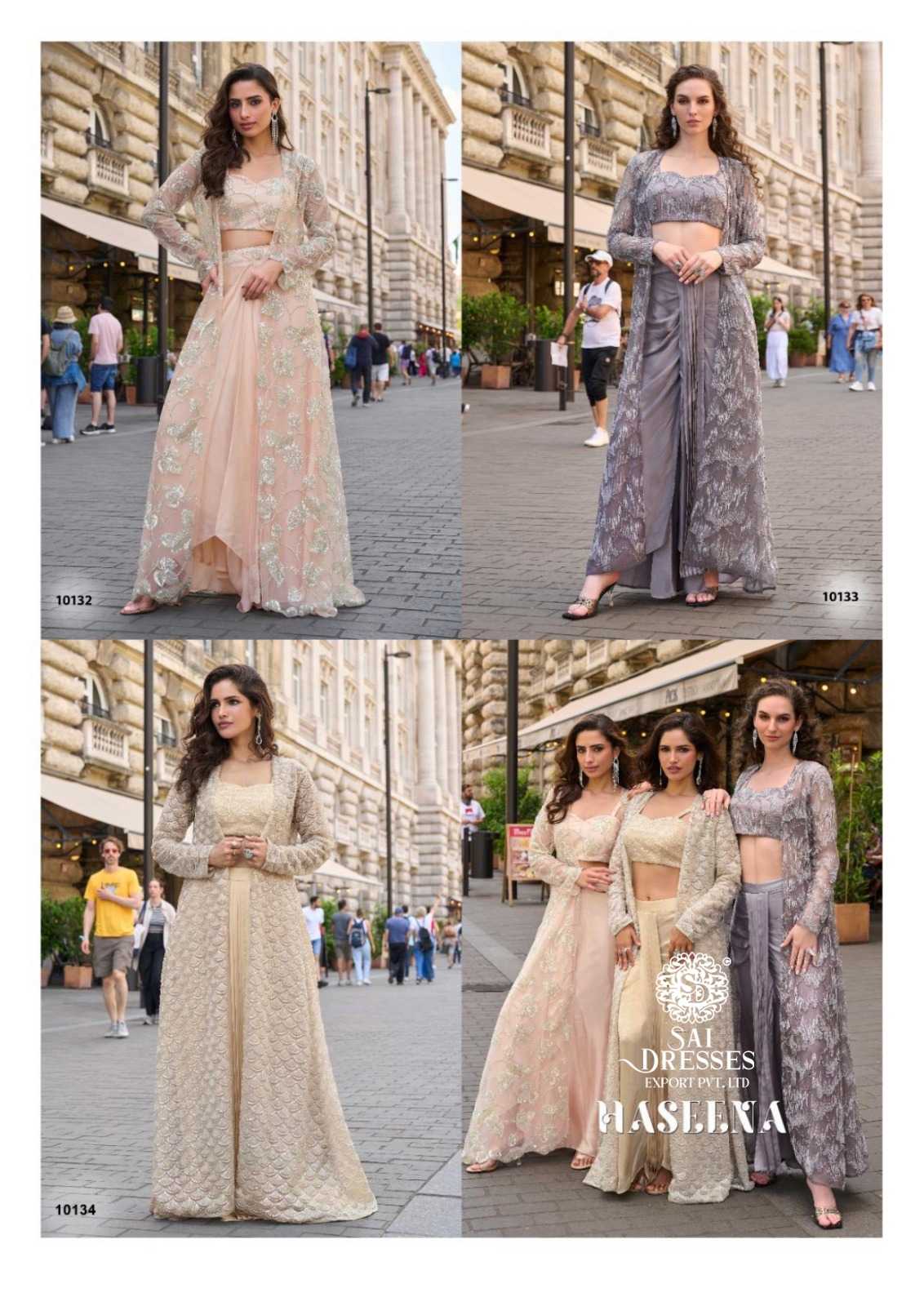 PREMIUM REAL FRENCH CREPE SILK AND NET WITH  EMBROIDERED  INDO WESTERN COLLECTION 