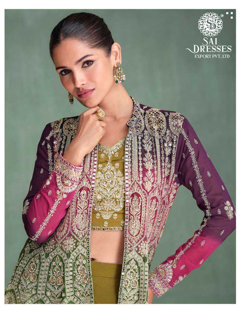PREMIUM REAL GEORGETTE DESIGNER 3 PIC SET WITH HEAVY EMBROIDERED JACKET AND BLOUSE – LUXURY FESTIVE & WEDDING WEAR BY SAI DRESSES
