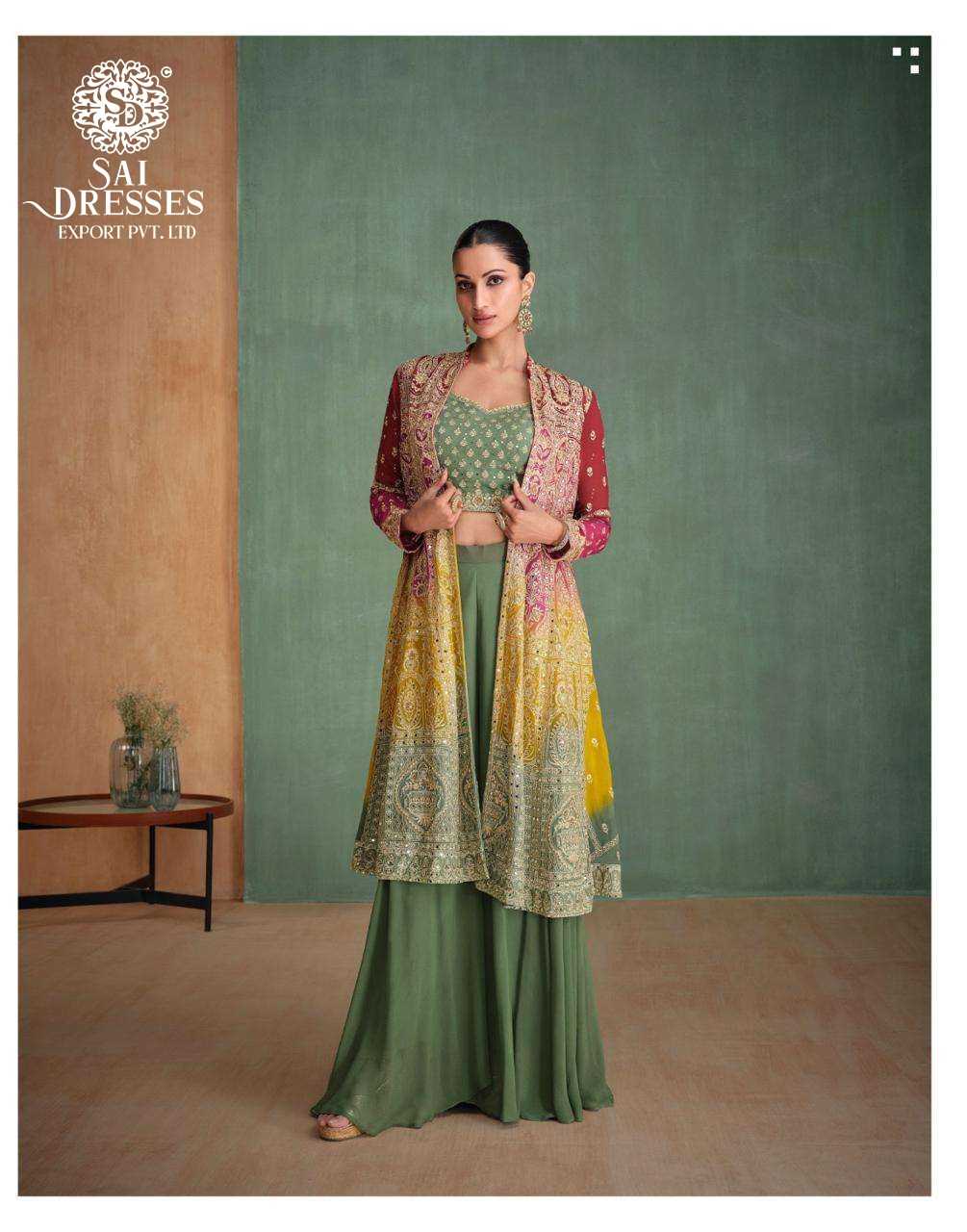 PREMIUM REAL GEORGETTE DESIGNER 3 PIC SET WITH HEAVY EMBROIDERED JACKET AND BLOUSE – LUXURY FESTIVE & WEDDING WEAR BY SAI DRESSES