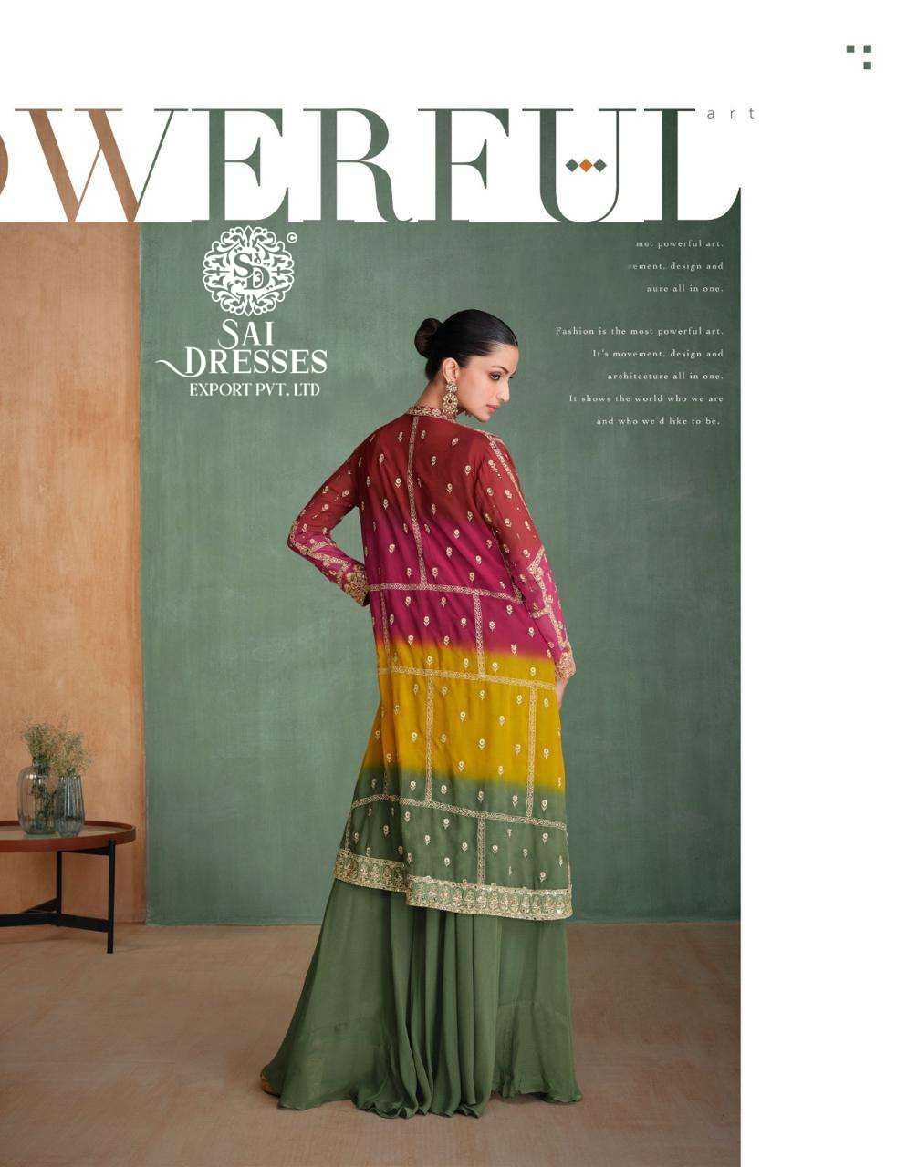 PREMIUM REAL GEORGETTE DESIGNER 3 PIC SET WITH HEAVY EMBROIDERED JACKET AND BLOUSE – LUXURY FESTIVE & WEDDING WEAR BY SAI DRESSES