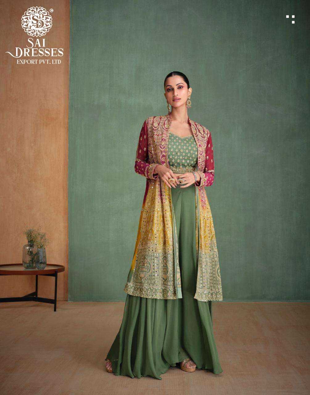 PREMIUM REAL GEORGETTE DESIGNER 3 PIC SET WITH HEAVY EMBROIDERED JACKET AND BLOUSE – LUXURY FESTIVE & WEDDING WEAR BY SAI DRESSES